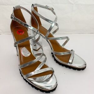 H BY HALSTON Silver Metallic Strappy Heels
